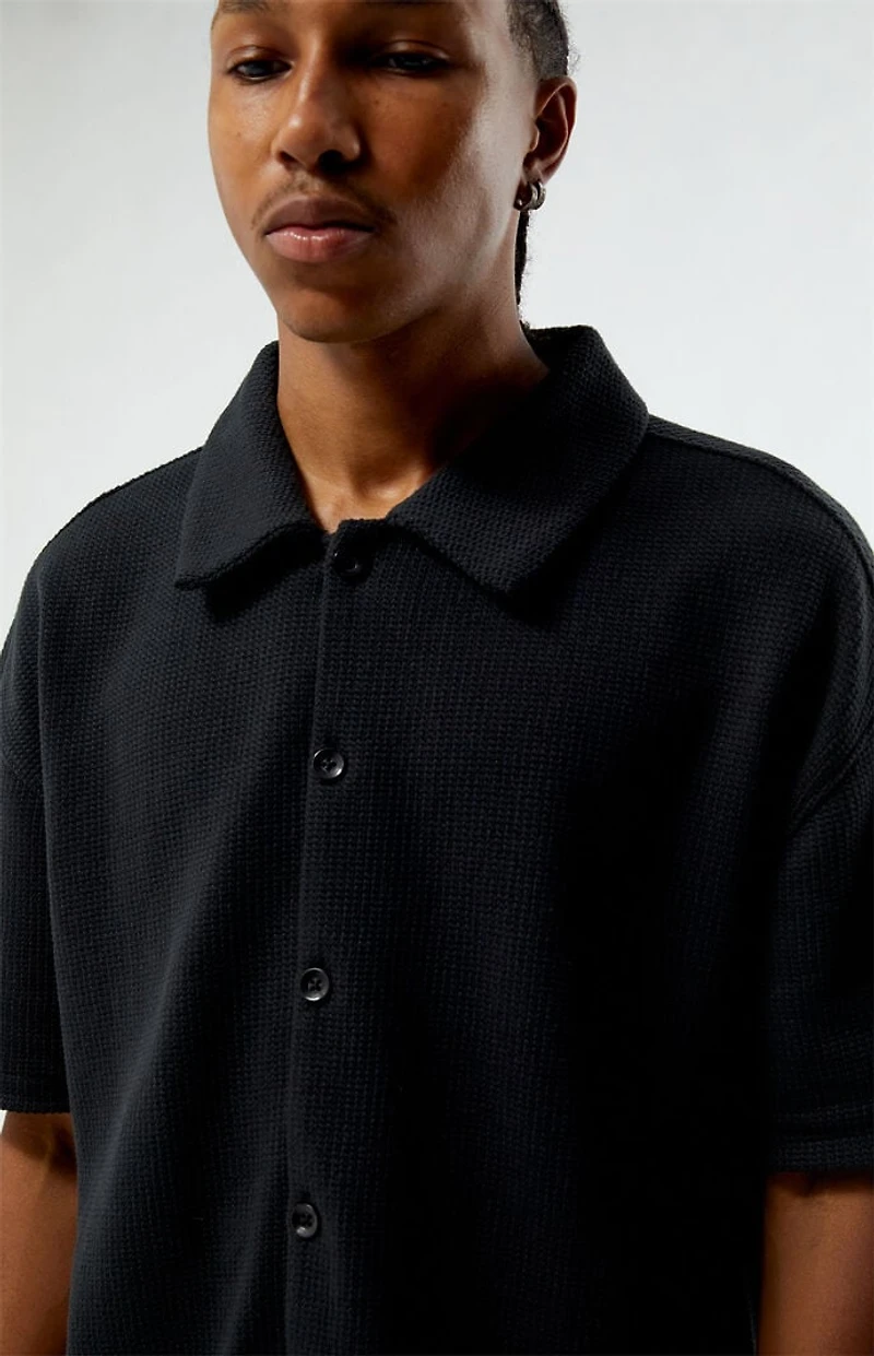 Pacsun Black Stone Solid Textured Camp Shirt