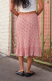 John Galt Red Floral Midi Skirt