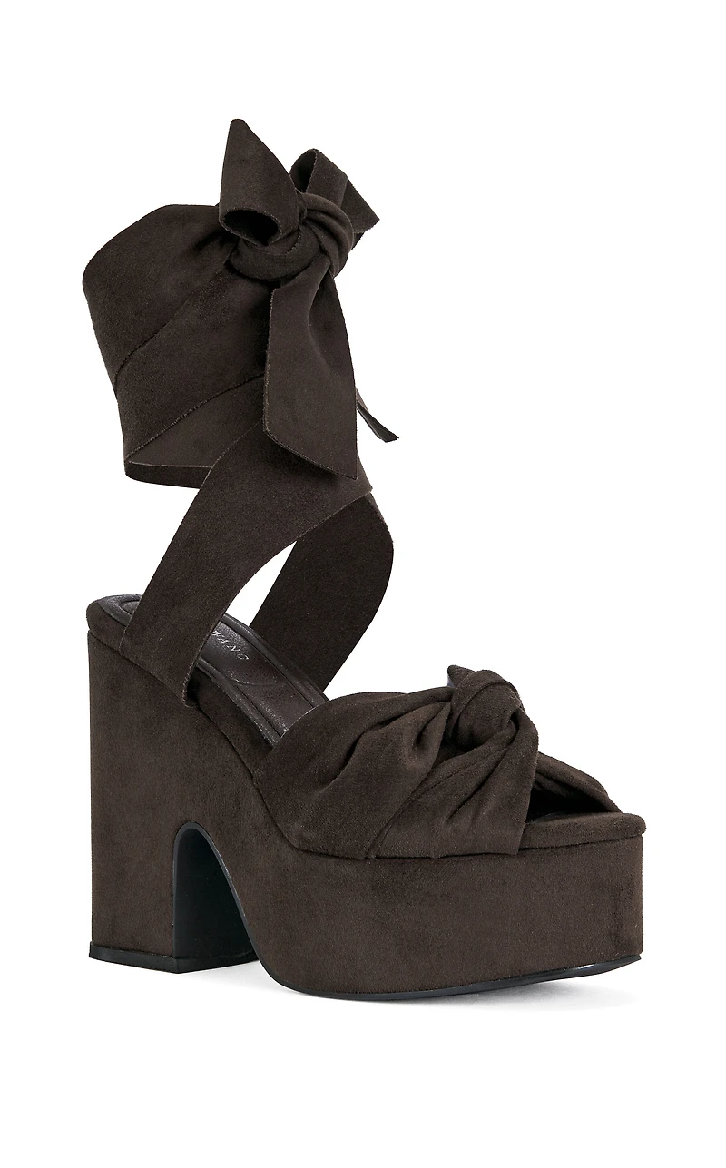AZALEA WANG Women's Saki Chocolate Platform Wrap Sandals