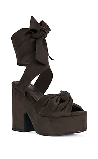 AZALEA WANG Women's Saki Chocolate Platform Wrap Sandals