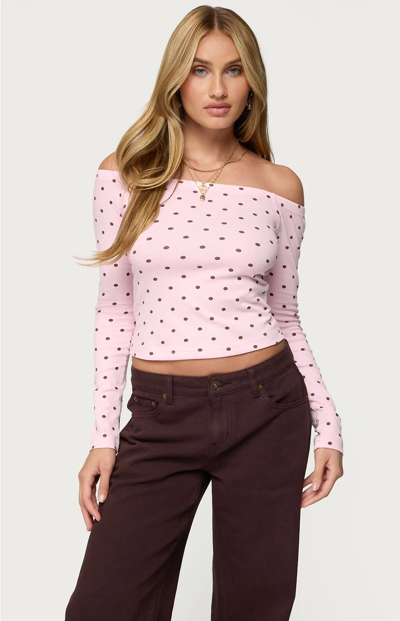 Edikted Leandra Off Shoulder Polk Dot Top