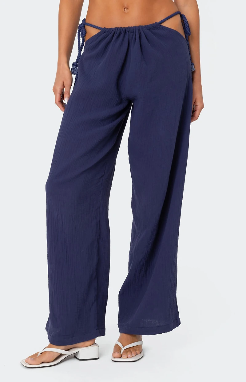 Edikted Leoni Side Tie Cotton Gauze Pants