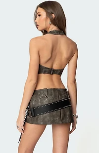 Edikted Bar Washed Faux Leather Halter Top