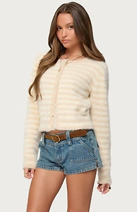 Edikted Aria Striped Fuzzy Knit Cardigan