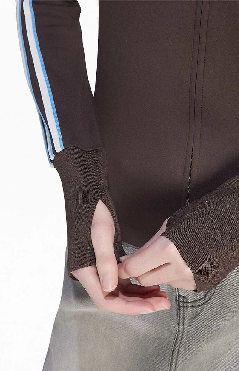 adidas Brown Trefoil 3-Stripe Zip Up Hoodie