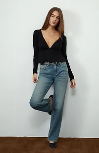 Beverly and Beck Charlie Deep V Long Sleeve Fit & Flare Top
