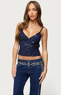 Edikted Pia Sequin Floral Backless Top