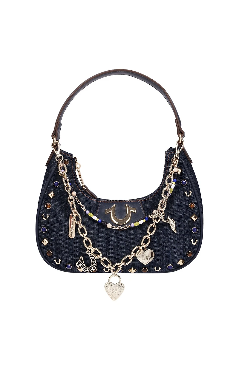 True Religion Studded Dark Denim Shoulder Bag