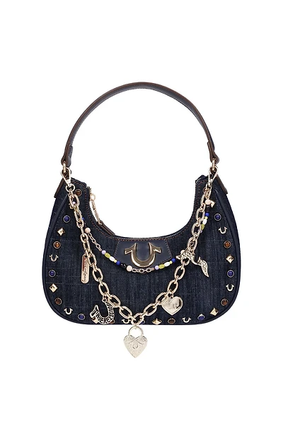 True Religion Studded Dark Denim Shoulder Bag