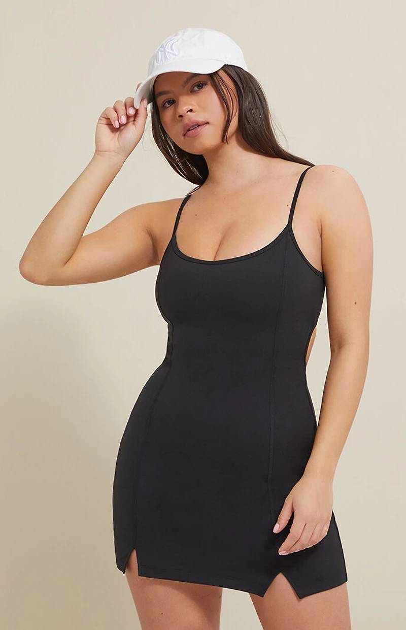 PAC 1980 WHISPER Active Black Reed Mini Dress