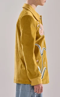 AZALEA WANG Geraldine Mustard Floral Embroidered Corduroy Jacket