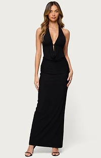 Edikted Laretta Cowl Neck Backless Maxi Dress