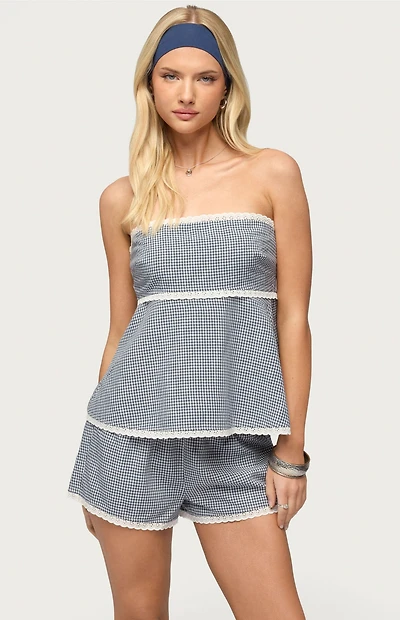 Edikted Ellie Lacey Ginghman Strapless Top