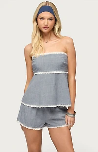 Edikted Ellie Lacey Ginghman Strapless Top