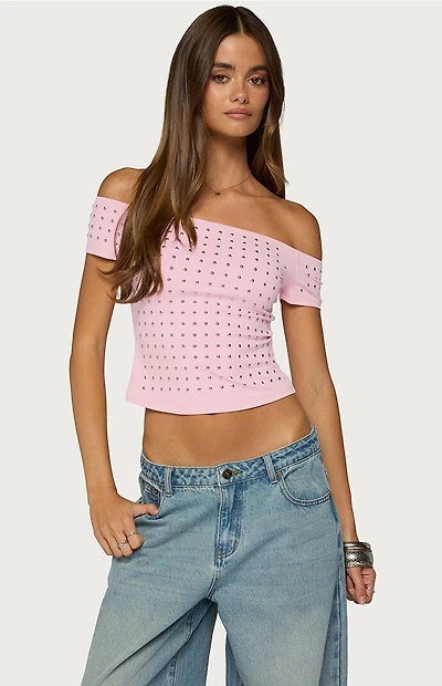 Edikted Mack Studded Off Shoulder Top