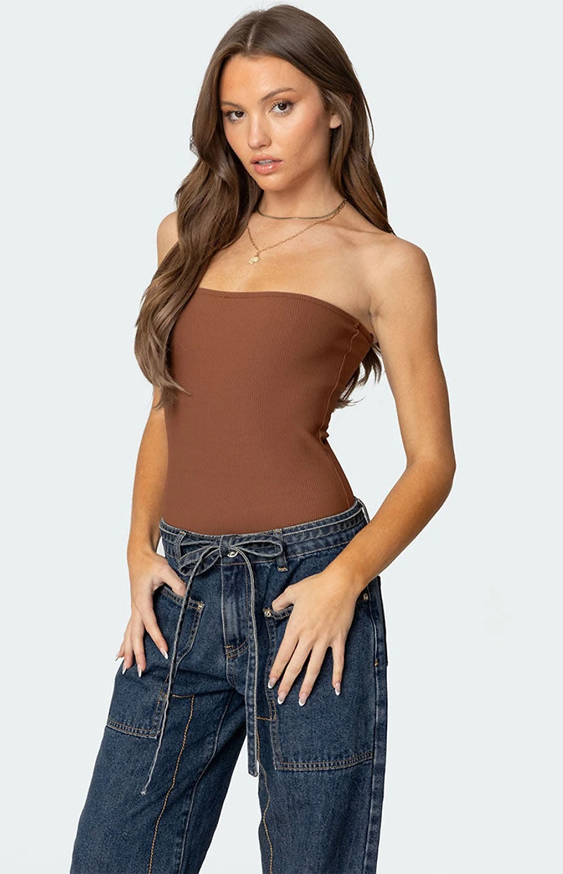Edikted Loren Strapless Ribbed Bodysuit