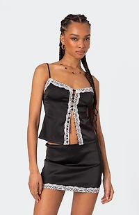 Edikted Feyra Satin Button Front Tank Top