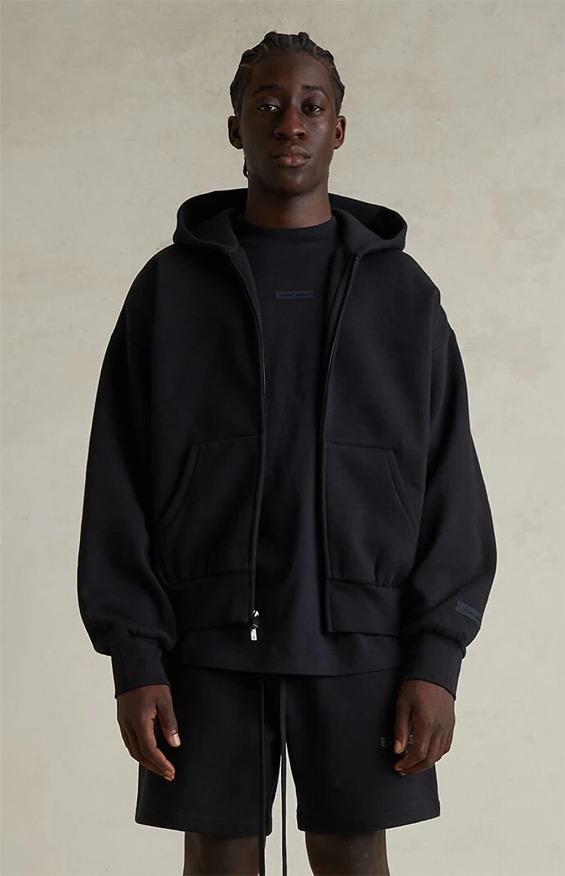 Fear of God ESSENTIALS Jet Black Classic Fleece Zip Up Hoodie