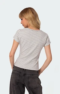Edikted Kady Striped Henley T-Shirt