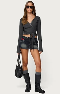 Edikted Jakari Contrast Stitch Denim Mini Skort