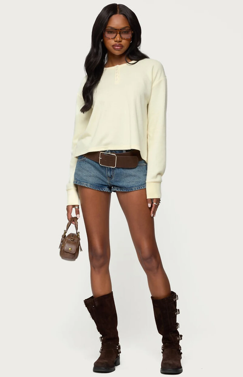 Edikted Deni Long Sleeve Henley Waffle Top