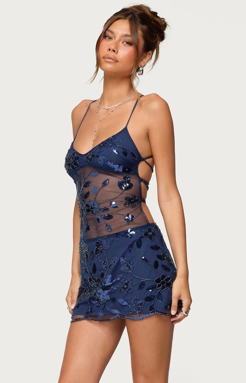 Edikted Beaded & Sequin Backless Mini Dress