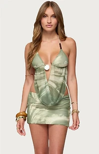 Edikted Kasen Printed Mesh Backless Halter Top