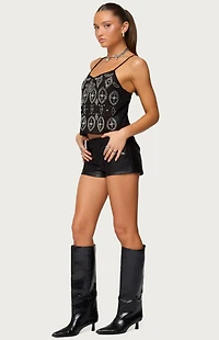 Edikted Labella Faux Leather Micro Shorts