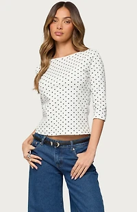 Edikted Lela Polka Dot Quarter Sleeve Top