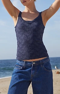 John Galt Navy Nicolette Lace Tank Top