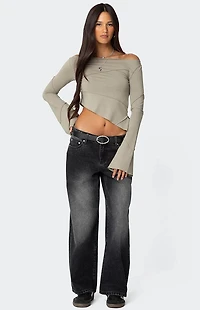Edikted Petite Magda Low Rise Acid Wash Jeans