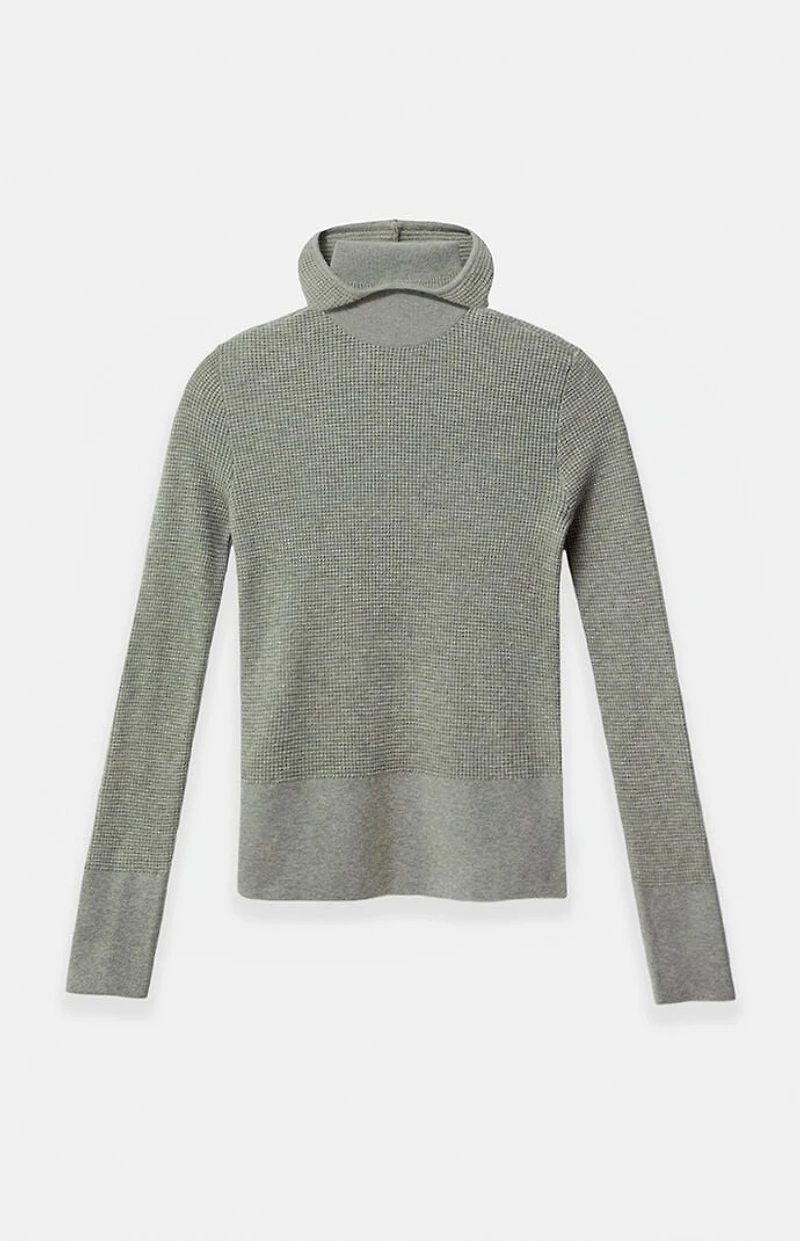 Fear of God ESSENTIALS Women’s Concrete Heather Waffle Knit Tight Hooded Sweater