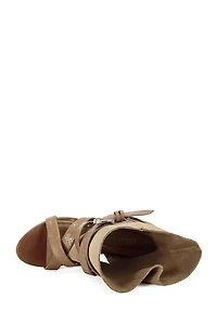 AZALEA WANG Women's Rothko Camel Belted Wedge Sandals