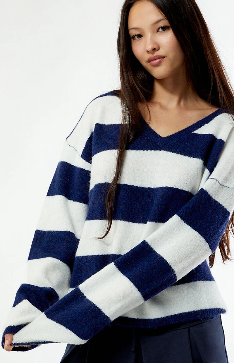 LA Hearts Striped V-Neck Sweater