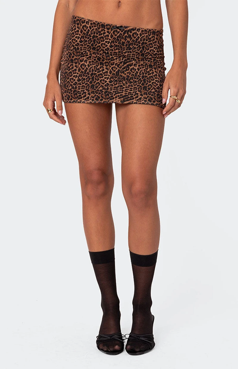 Edikted Edin Leopard Print Mesh Mini Skirt