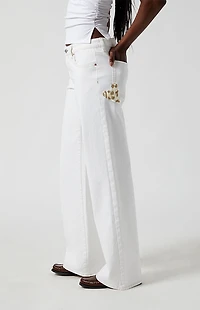 Pacsun Casey Low Rise Baggy Jeans Leopard LA & Heart Patch