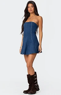 Edikted Fara Strapless Denim Mini Dress
