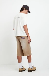 Pacsun Austin Extreme Baggy Jean Shorts Patch Carpenter Tan