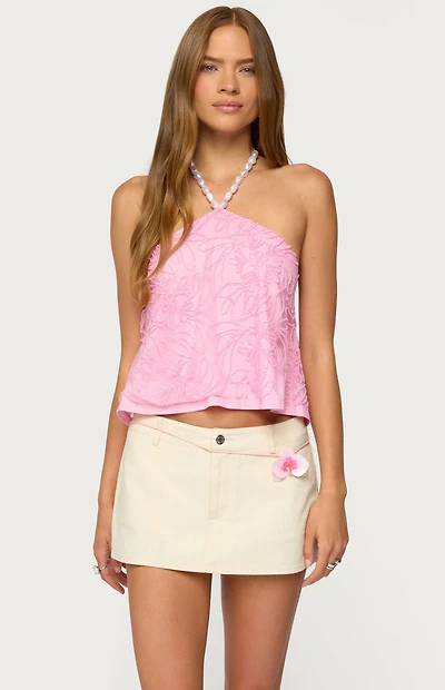 Edikted Ayva Embroidered Floral Bead Halter Top