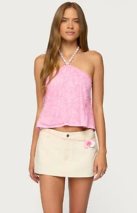 Edikted Ayva Embroidered Floral Bead Halter Top