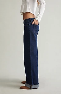 Pacsun Ultimate Low Rise Baggy Jeans Cuffed Dark Blue