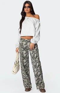 Edikted Camo & Bow Low Rise Jeans