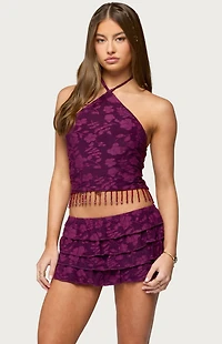 Edikted Keyla Bead Fringed Textured Halter Top