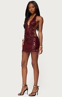 Edikted Dalis Fringed Sequin Mini Skirt