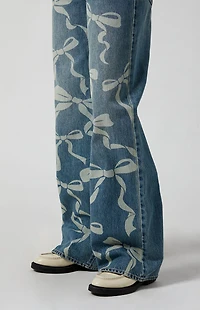 Pacsun Casey Low Rise Baggy Jeans Bow Graphic Medium Indigo