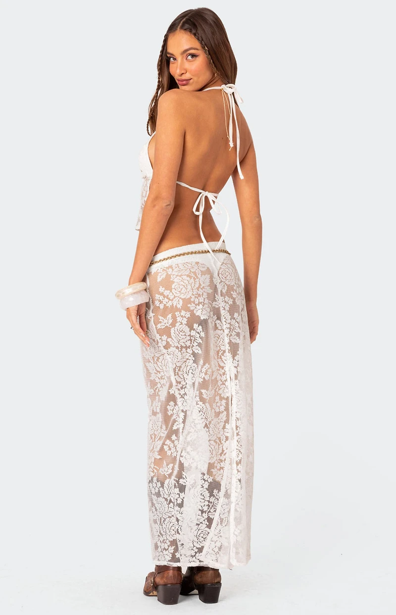 Edikted Bess Open Back Sheer Lace Halter Top