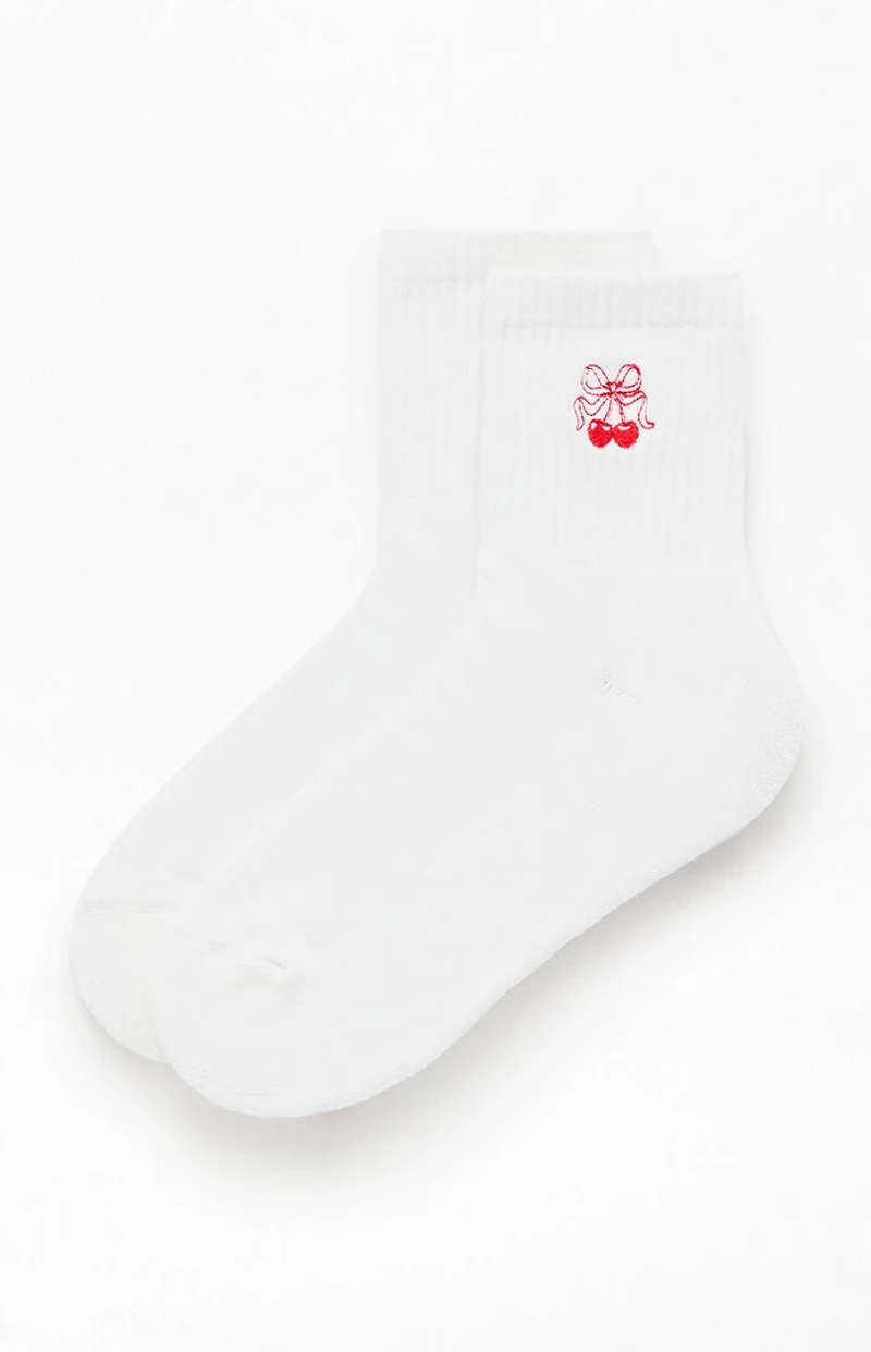 Pacsun Cherry Bow Embroidered Quarter Crew Socks
