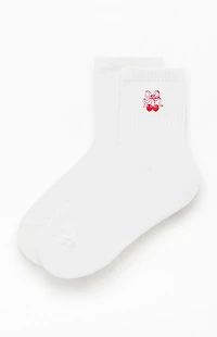 Pacsun Cherry Bow Embroidered Quarter Crew Socks
