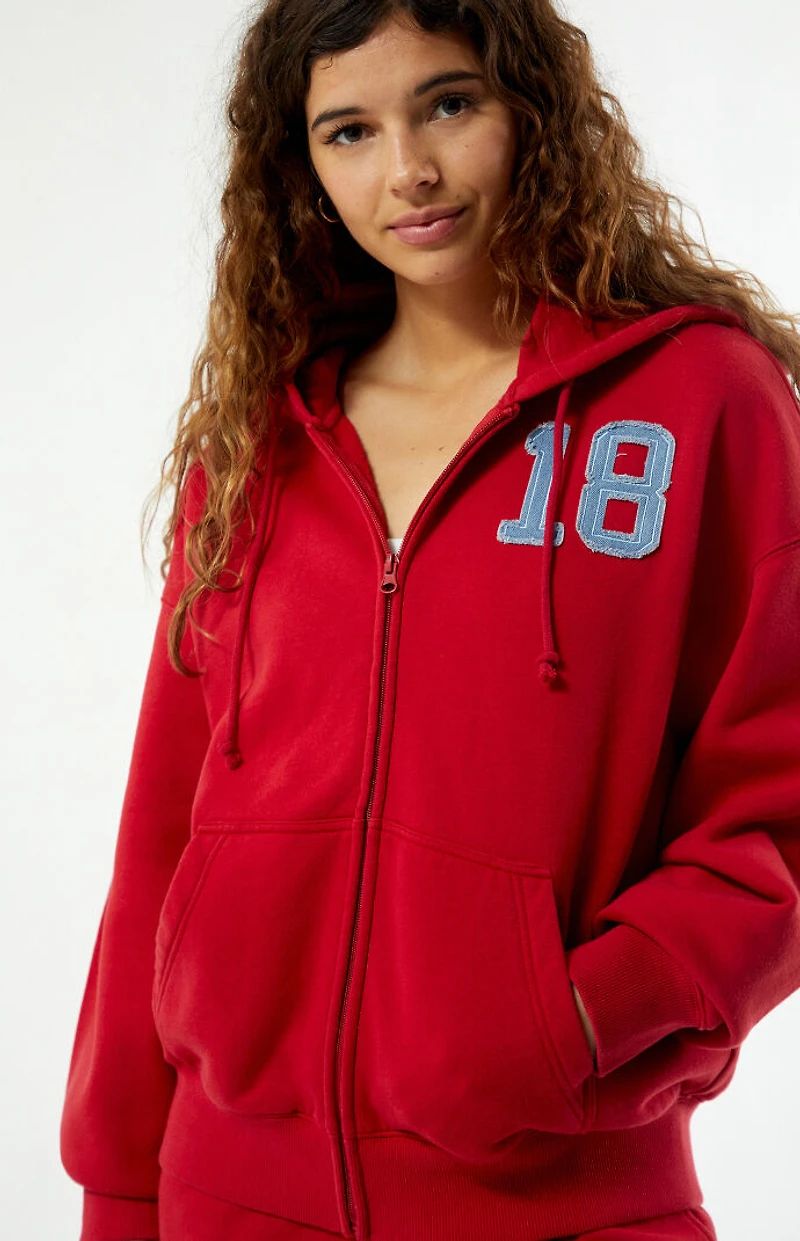 Pacsun Denim Applique Zip Up Hoodie