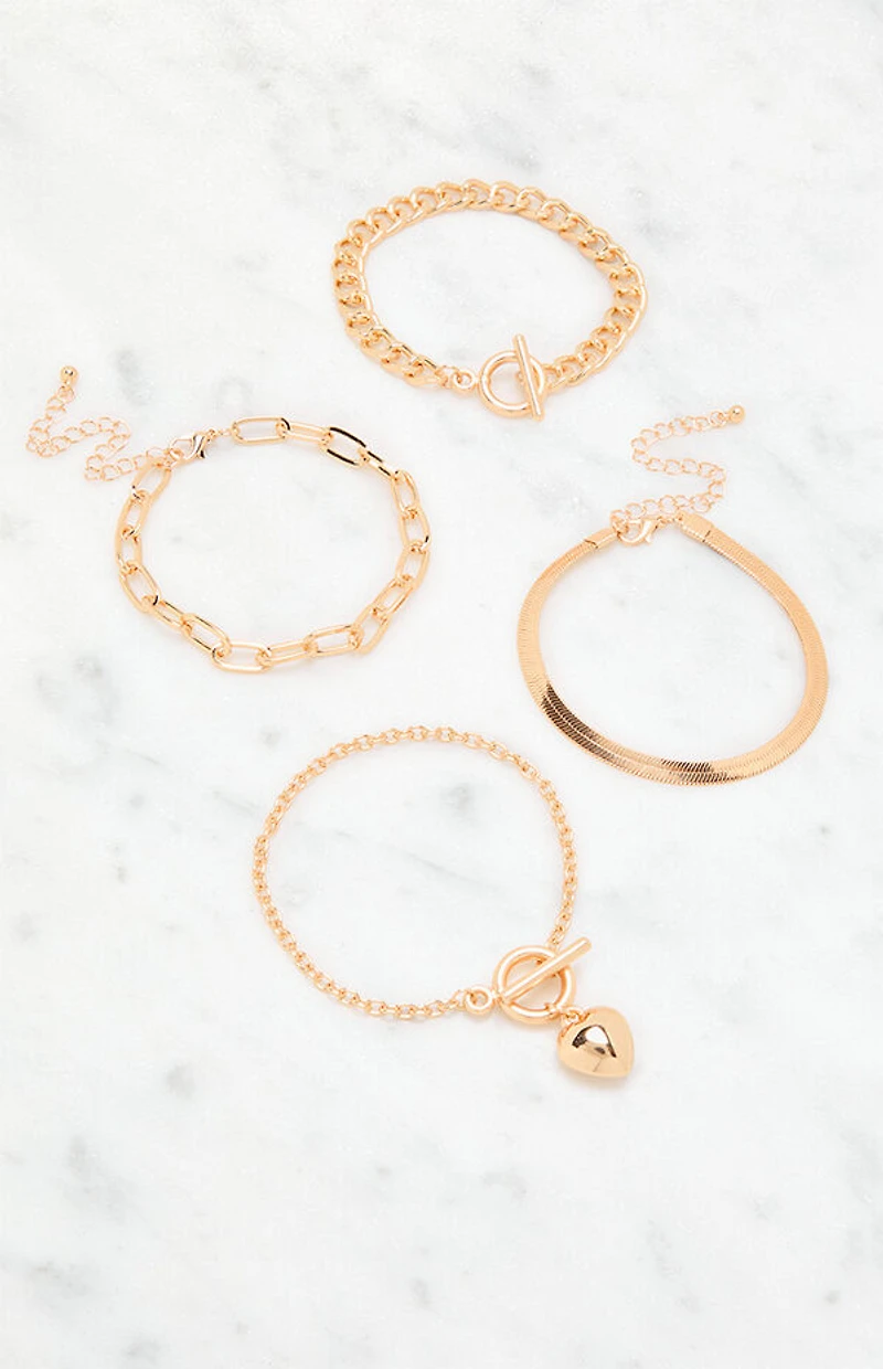 LA Hearts 4 Pack Heart Chain Bracelets